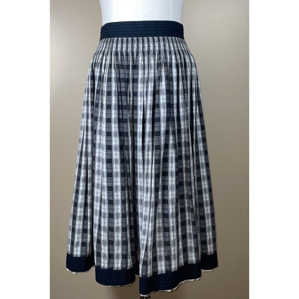 Checked Black and White A-Line Midi Skirt